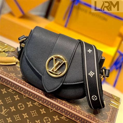 LOUIS VUITTON Grained Calfskin LV Pont 9 Soft PM Black .